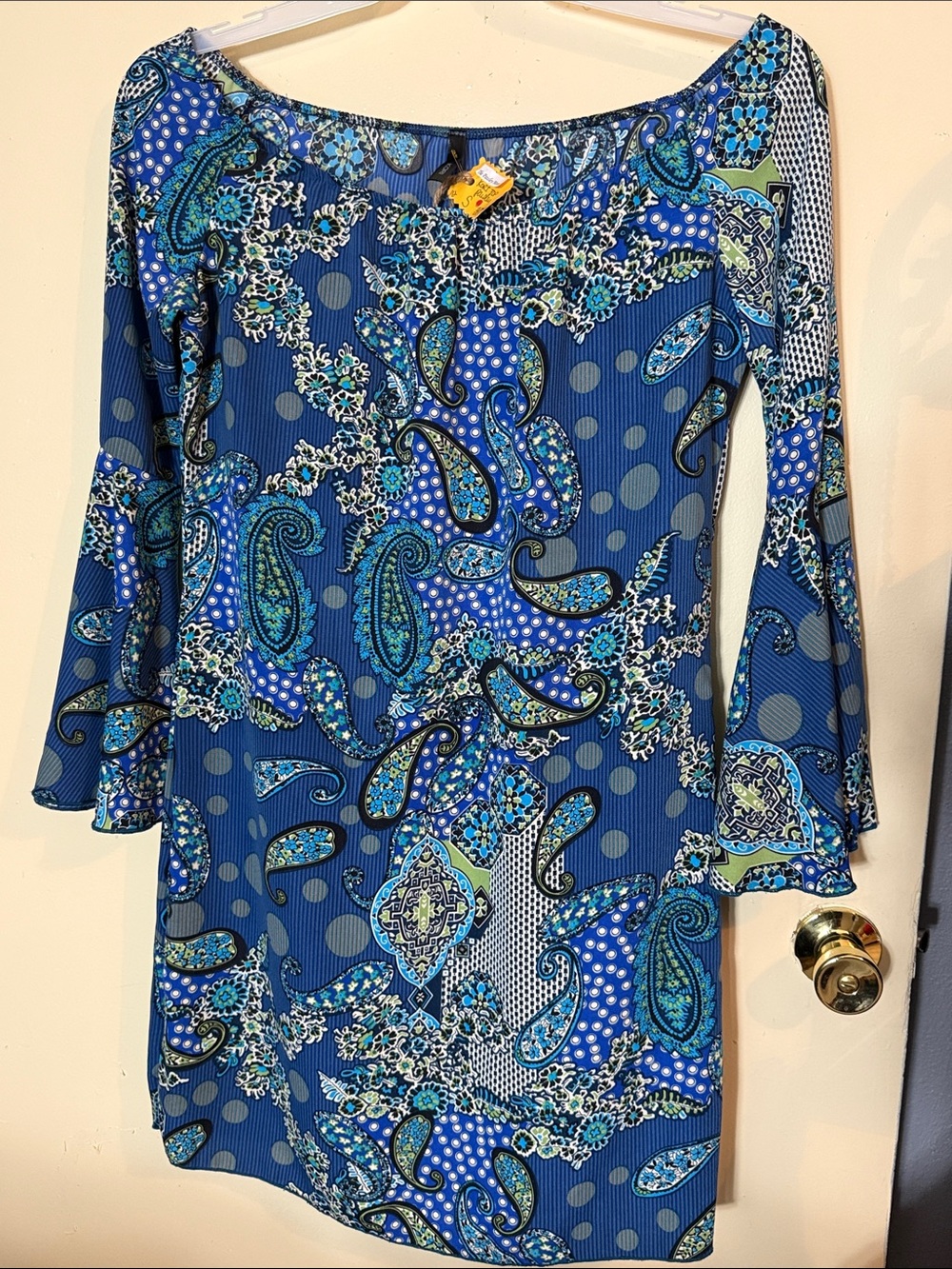 Kori Blue Paisley Mini Dress with Bell Sleeves
